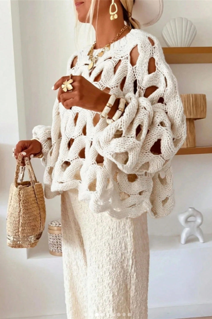 Crochet Knit Hollow Out Pullover Sweater