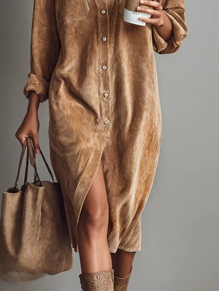 Corduroy Button Midi Dress