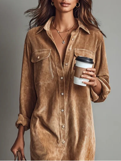 Corduroy Button Midi Dress