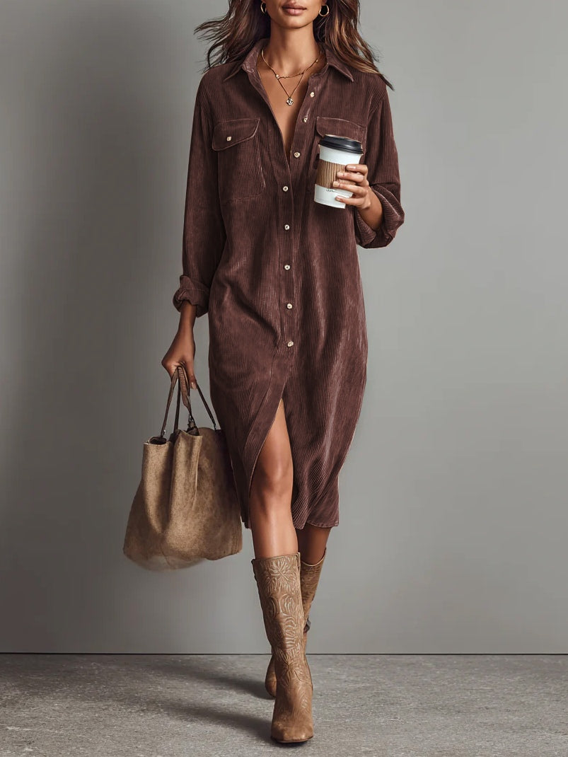 Corduroy Button Midi Dress